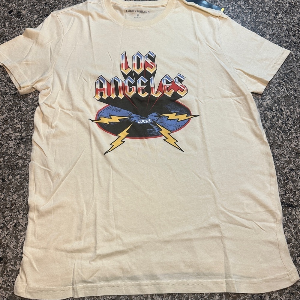 Lucky Brand Cream Short Sleeve Tee Los Angeles Style 100% Cotton